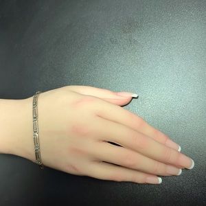 Vintage 8 inch Sterling Silver Greek Key Link Bracelet Thin Cut Out Design